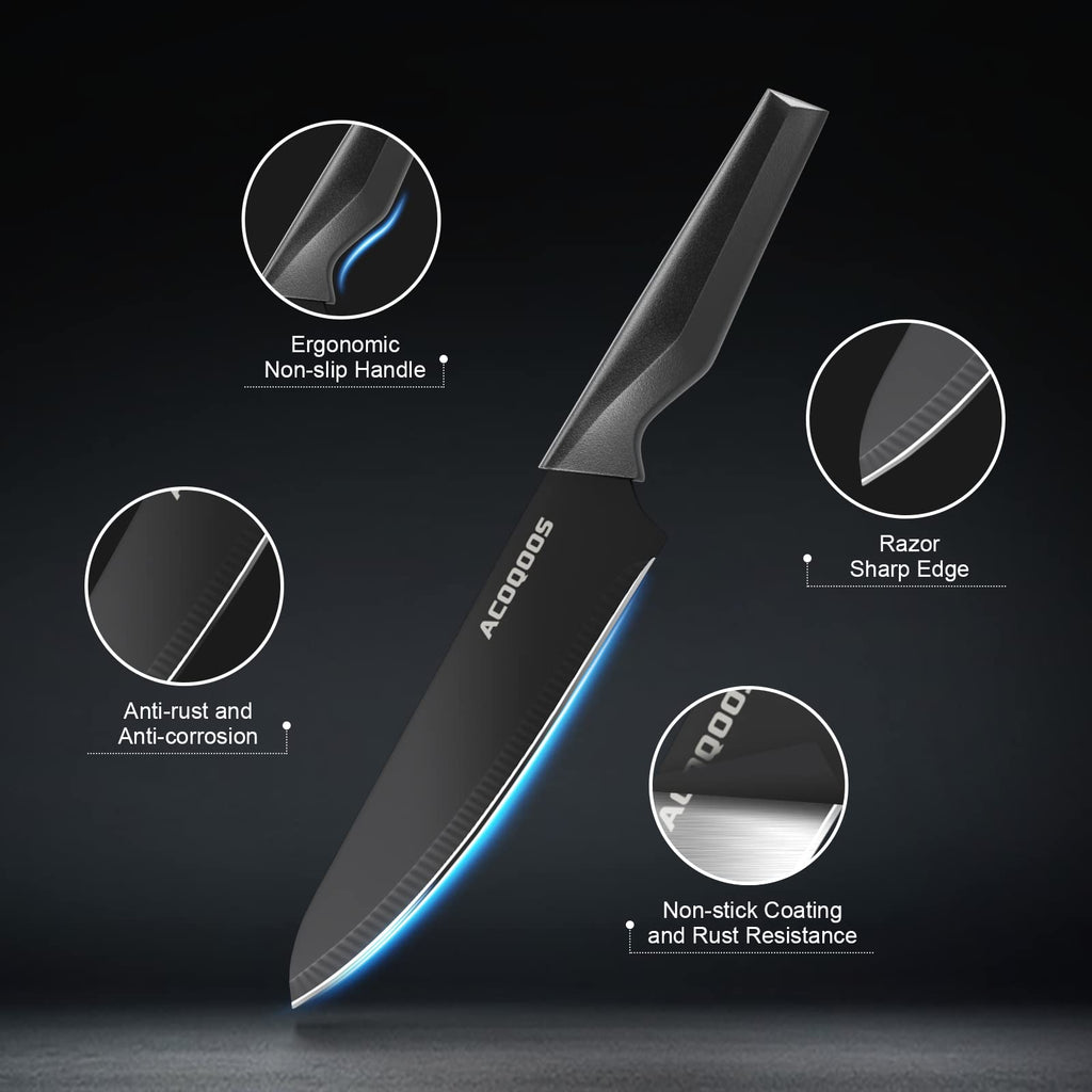 Knife Set with Block, 14 Piece with Built-in Sharpener, Kitchen Knives for Chopping, Slicing, Dicing Cutting by ACOQOOS