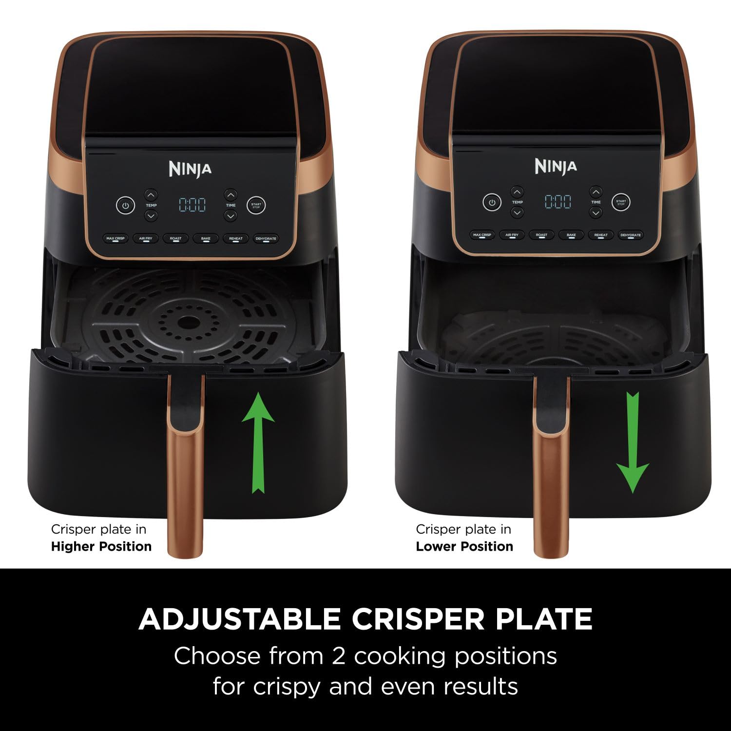 Ninja Air Fryer MAX PRO, 6.2L, Uses No Oil, Large Square Single Drawer, Roast, Bake, Air Fry, Family Size, Non-Stick, Dishwasher Safe Basket & Crisper Plate, Silicone Tongs, Black & Copper, AF180UKCP