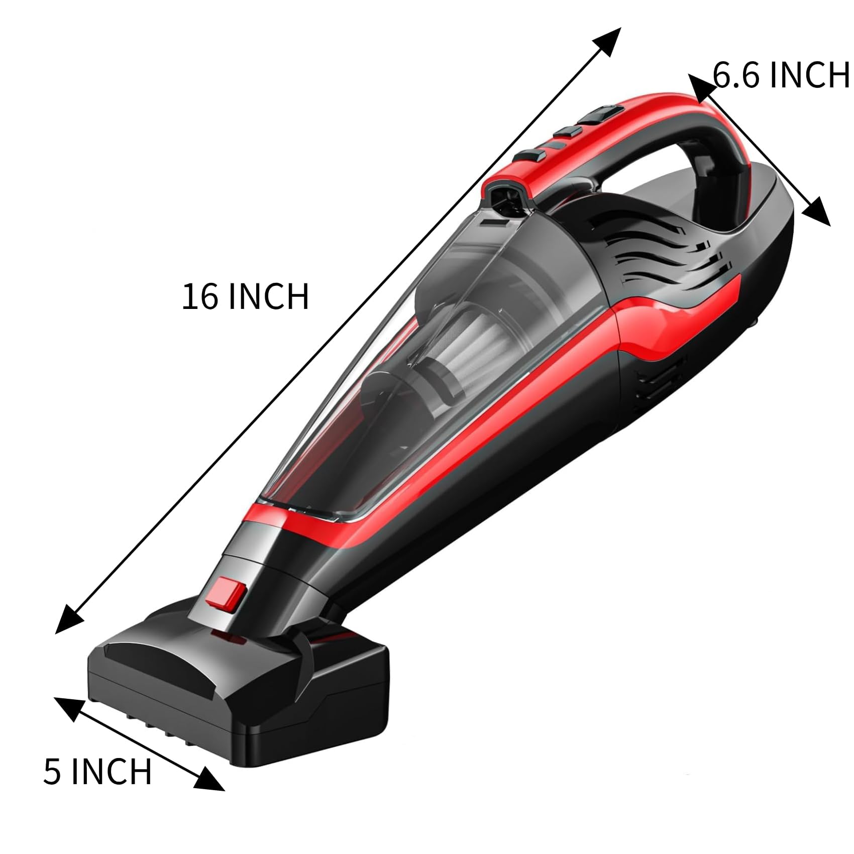 Powools Pet Hair Handheld Vacuum, Car Vacuum Cleaner Cordless Rechargeable, Hand Vacuum with Reusable Filter and Motorized Brush for Carpet, Couch & Stairs, Red, 16.0" X 5.0" X 6.6"