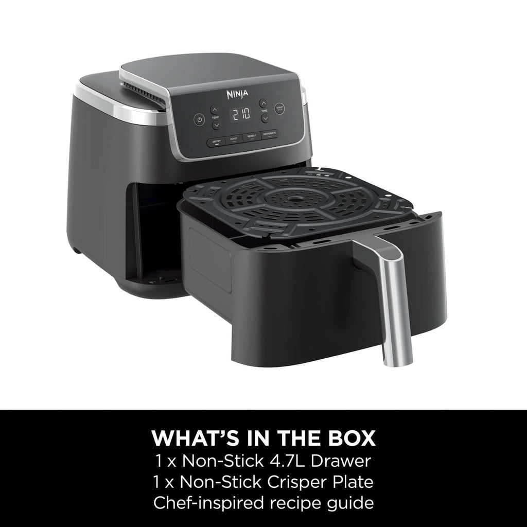 Ninja Air Fryer PRO 4.7L, Single Drawer, 4-in-1, Air Fry, Roast, Reheat, Dehydrate, Cooks 1-2 Portions, Digital, Cook From Frozen, Non-Stick Drawer & Crisper Basket, 1750W , Black AF140UK