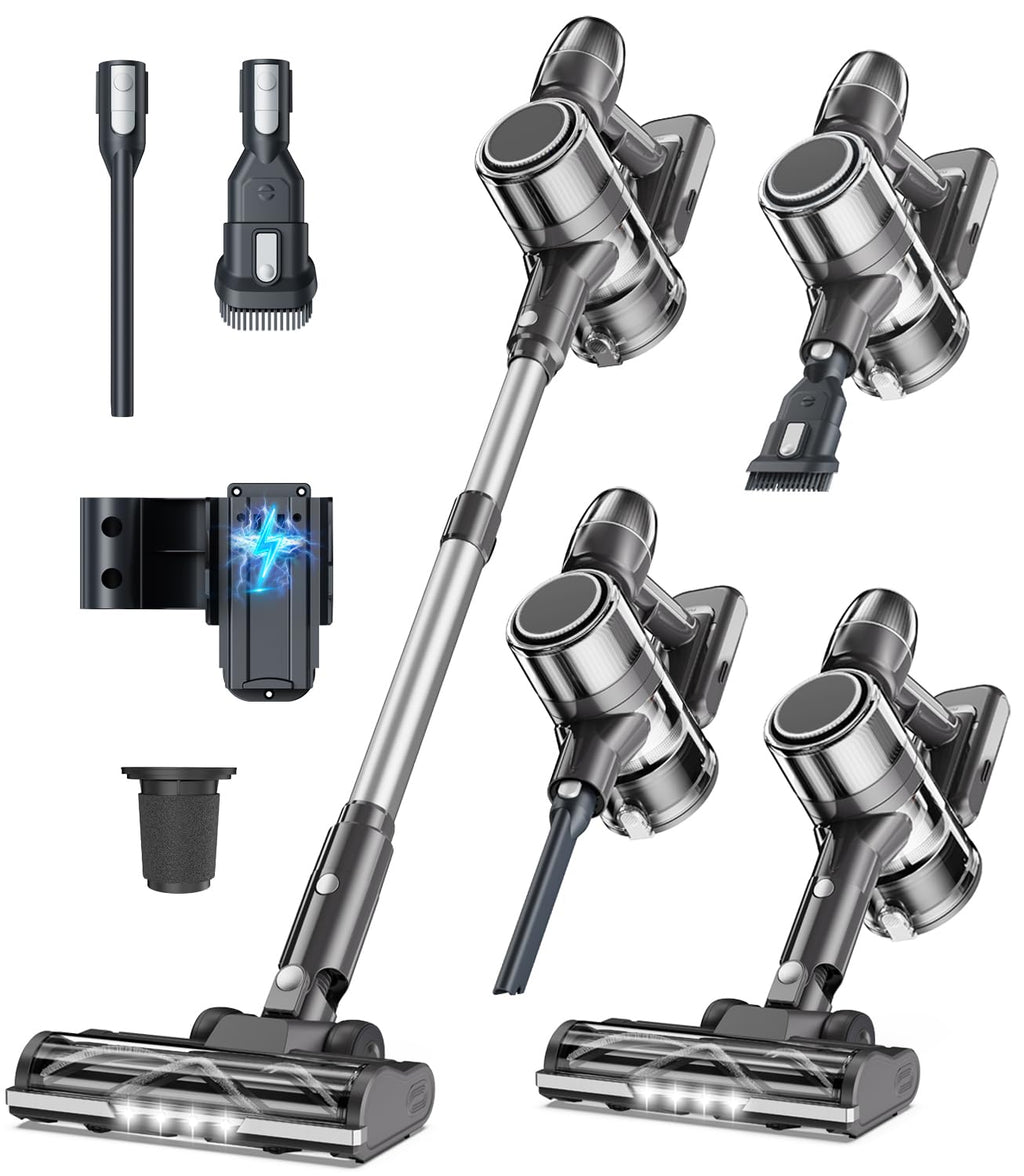 Syntecno Cordless Vacuum Cleaner Stick Vacuums - Powerful Lightweight Electric Brooms Upright Handheld Wireless Bagless Battery Rechargeable Cleaners Anti Hair Wrap for Pet Stair Carpet Car Home