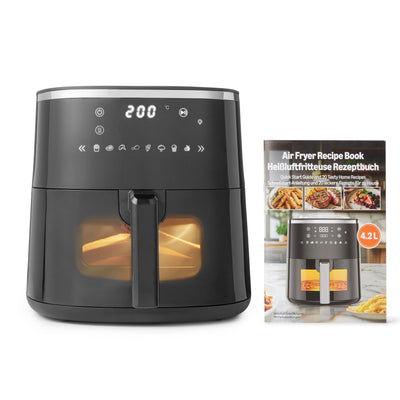 Amazon Basics 4.2L Air Fryer with Easy View Window, 8 Preset Menus, 1500W, Black