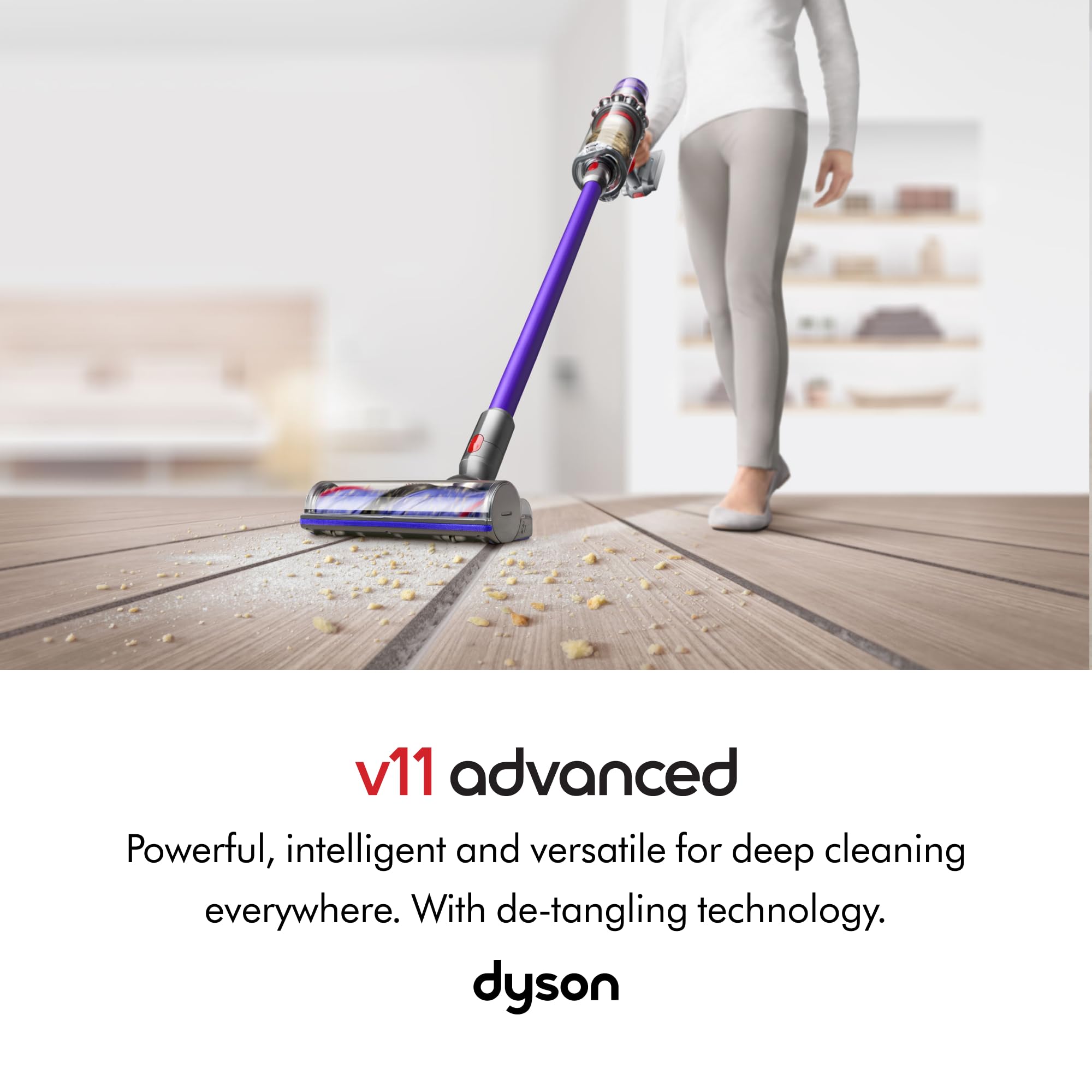 Dyson V11 Advanced cordless stick vacuum cleaner, 200 AW, 60min, Hair de-tangling (Nickel/Purple)