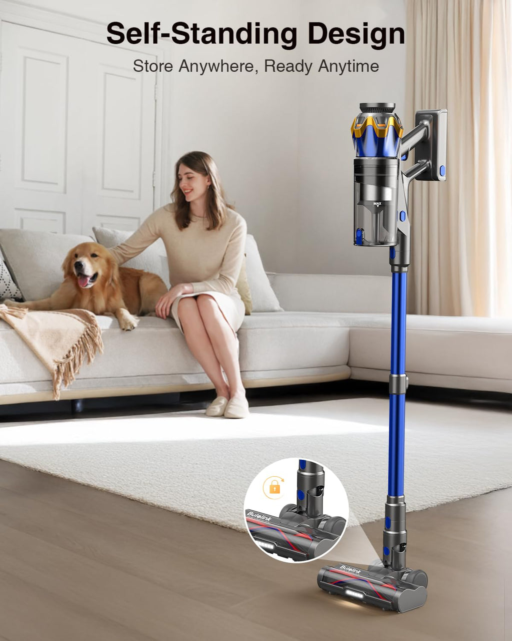 600W 50kPa 65Mins Cordless Vacuum Cleaner, 1.6L Self-Standing Anti-Tangle Vacuum cleaners for Home with OLED Touch Screen, Wall-Mounted Charging, Upright Vacuum for Pet Carpet Car Hardwood Floor