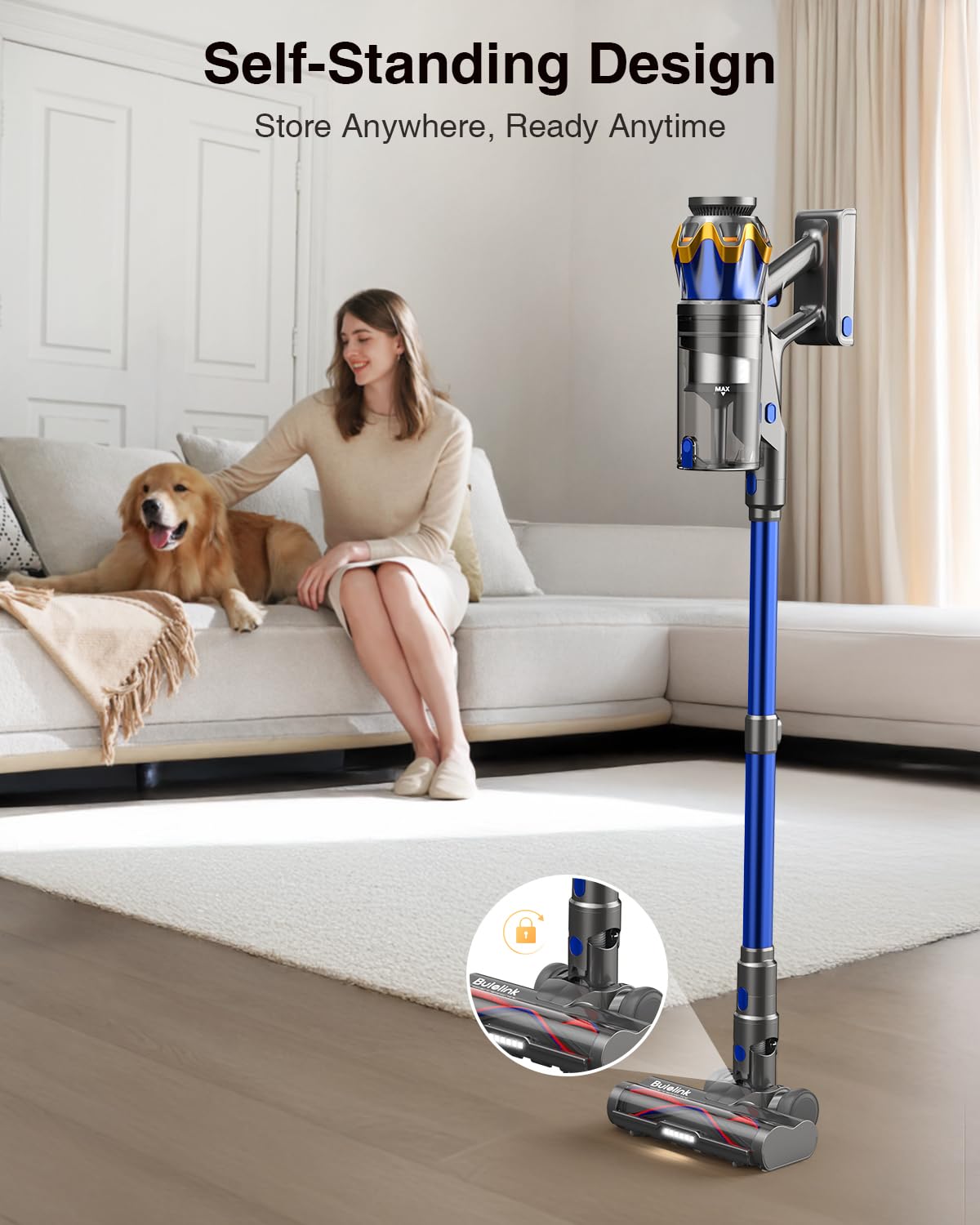 600W 50kPa 65Mins Cordless Vacuum Cleaner, 1.6L Self-Standing Anti-Tangle Vacuum cleaners for Home with OLED Touch Screen, Wall-Mounted Charging, Upright Vacuum for Pet Carpet Car Hardwood Floor