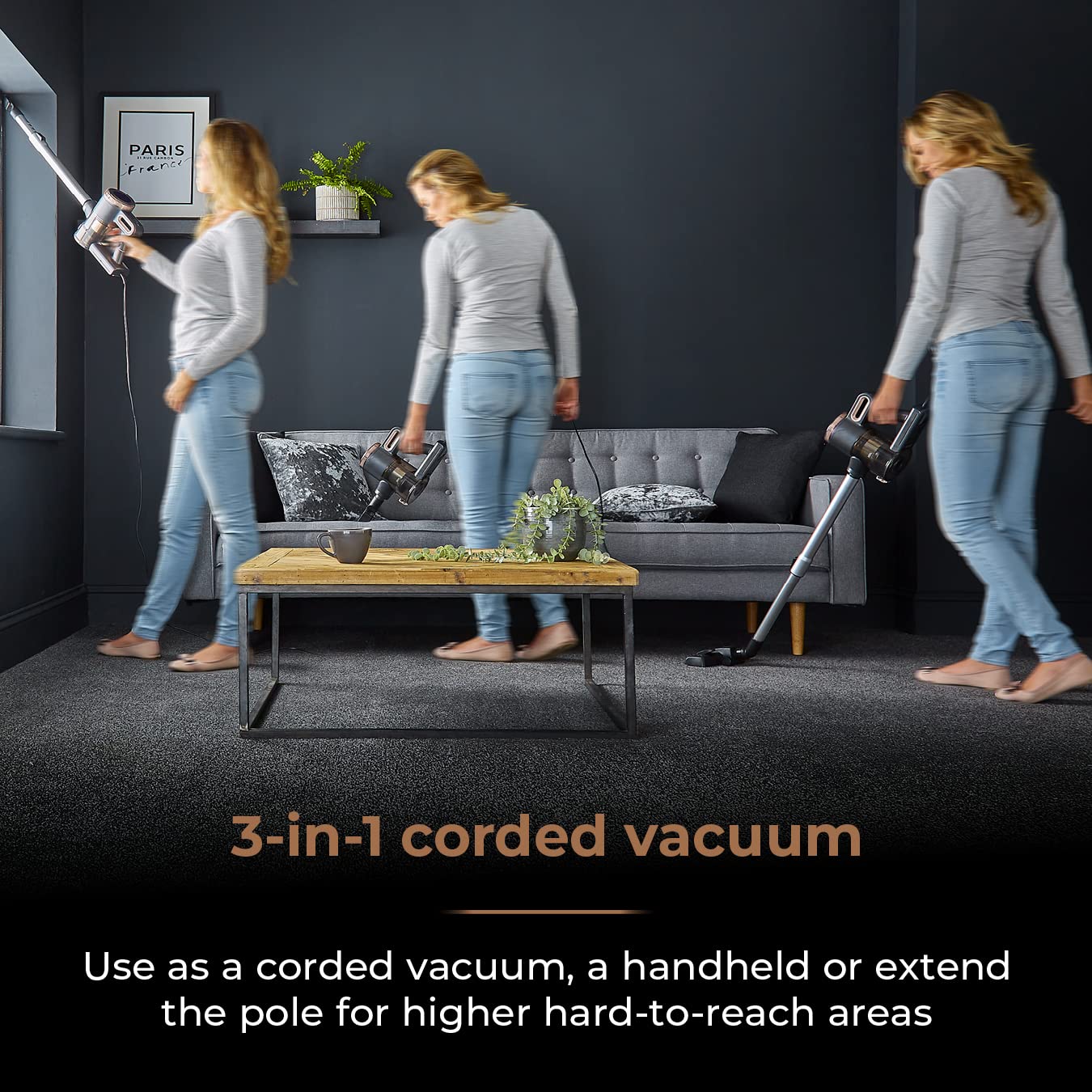 Tower T513005BLG Pro Corded 3-in-1 Vacuum Cleaner with Cyclonic Suction, Built-in HEPA 13 Filter and Detachable Handheld Mode, Black and Rose Gold