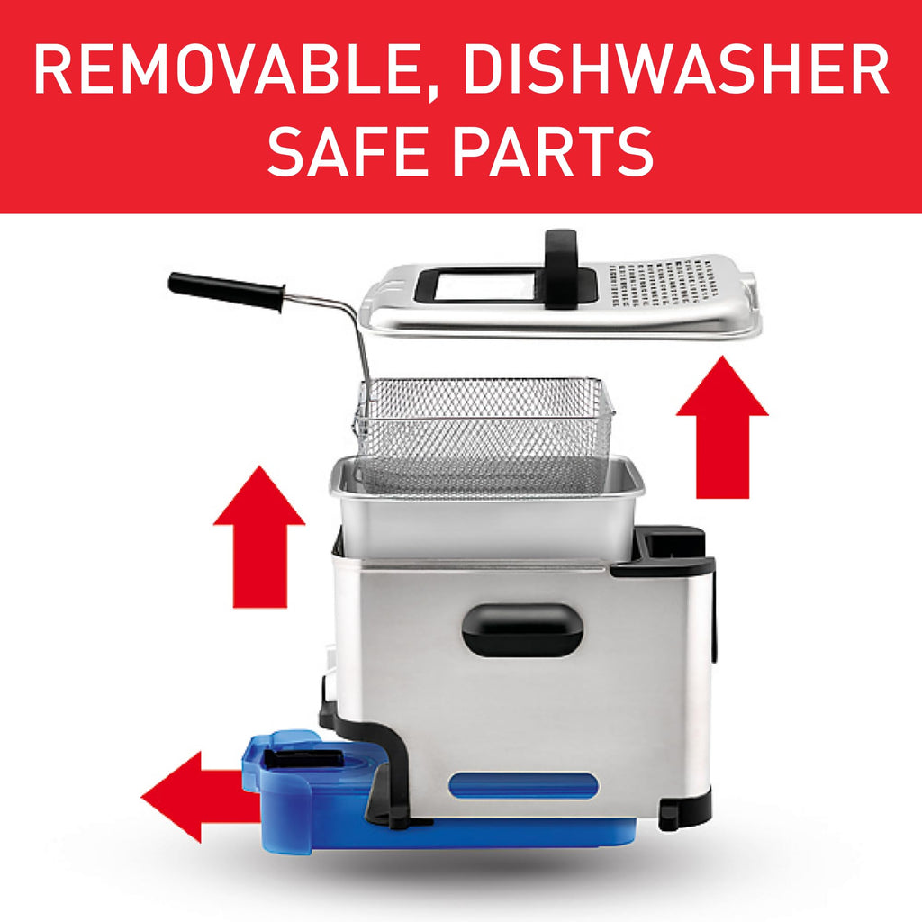 Tefal Oleoclean Pro, 3.5L Oil Capacity, Patented Filtration System, Easy to Clean, 1.2 kg of Food, 6 Portions, 2300W, Stainless Steel with Removable Blue Oil Box - FR804040