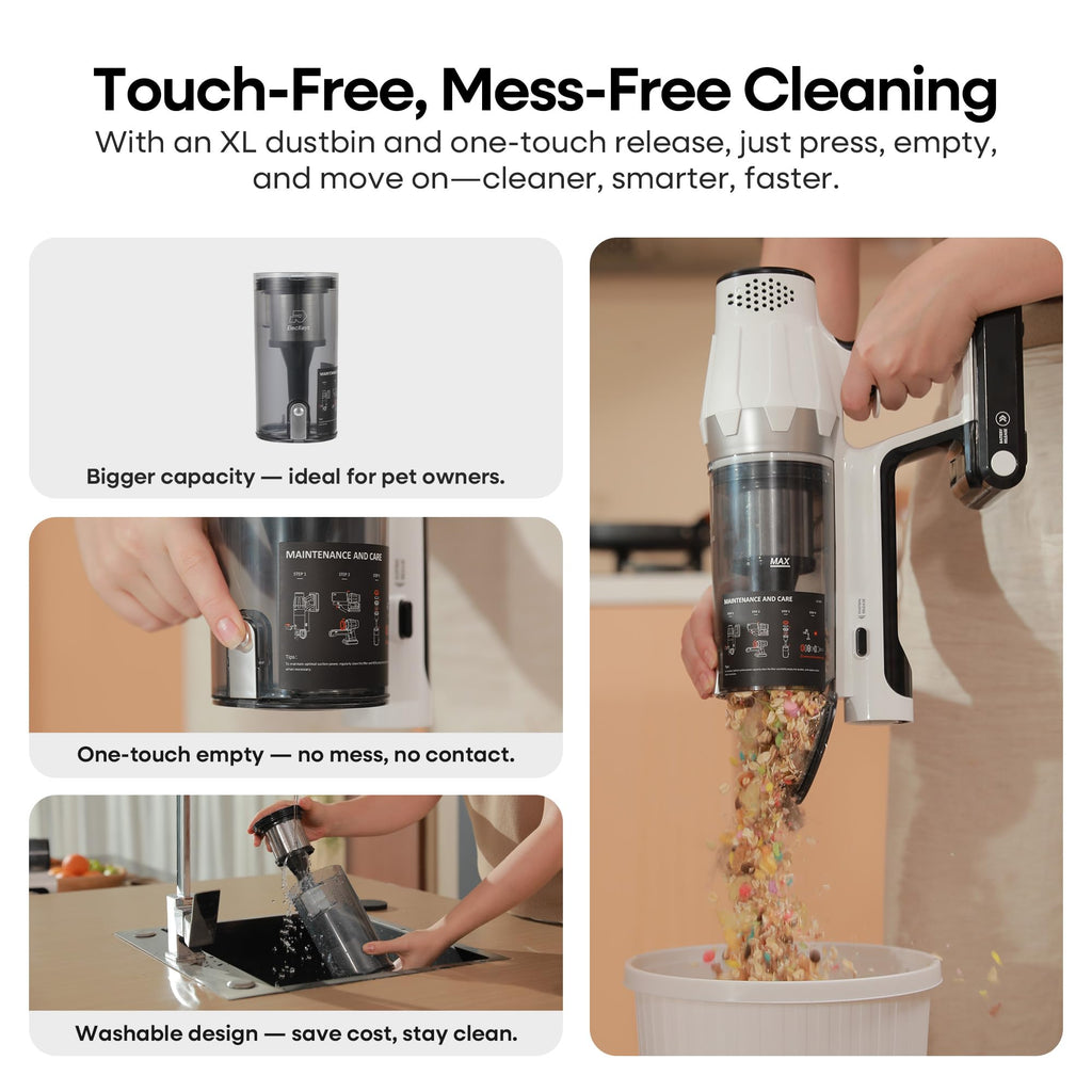 ElecKeys Cordless Vacuum Cleaner 580W, 48KPa High Suction Hoover, up to 65 Mins Runtime, LED Screen, Rechargeable Vacuum Cleaner for Home, Floors, Carpets & Pet Hair
