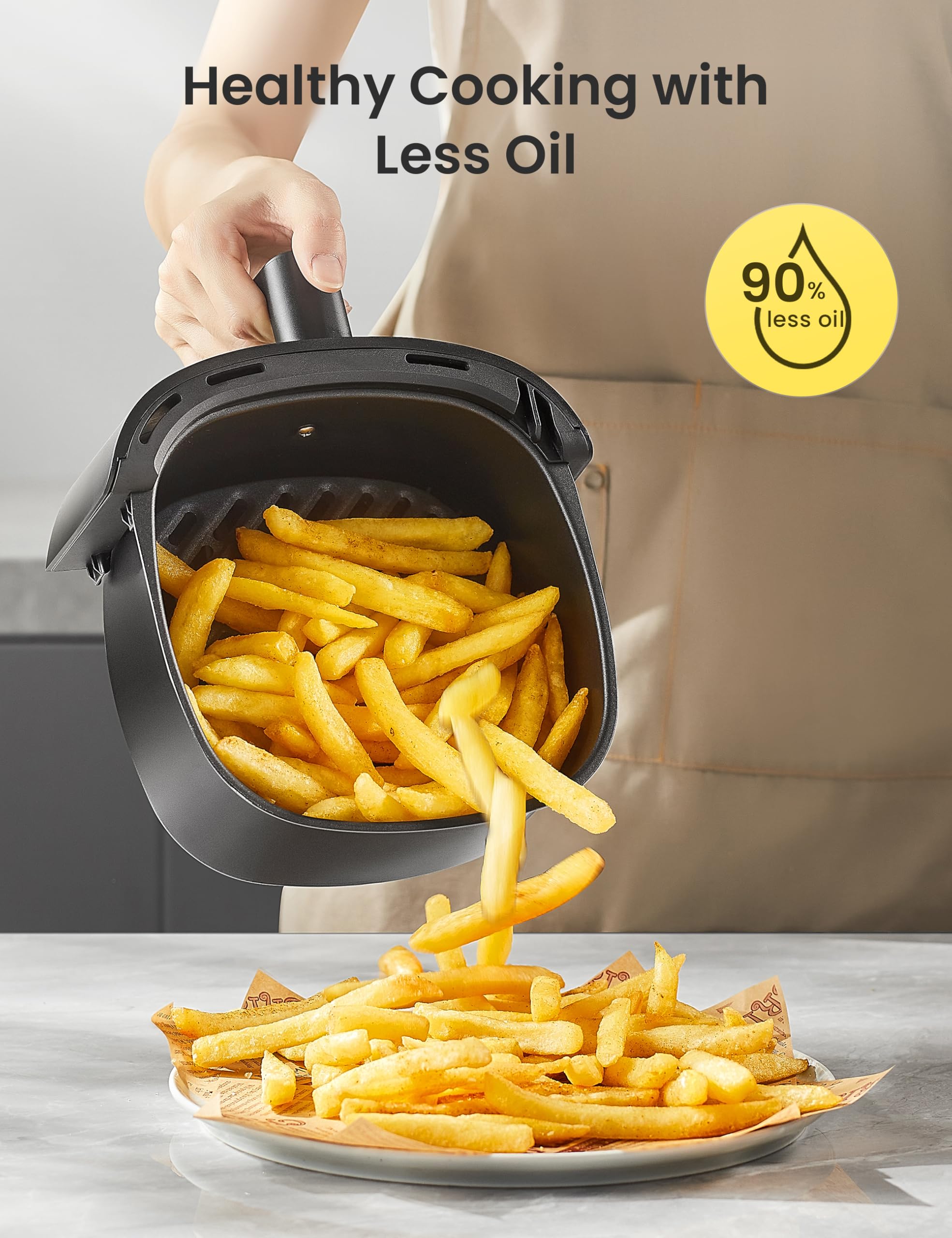 Midea Compact 2L Air Fryer – 12 Preset Menus, Adjustable Timer, 80-200°C Temperature Control, 1150W, Dishwasher-Safe Non-Stick Basket, BPA-Free, Space-Saving Design – Ideal for Small Kitchens (Black)