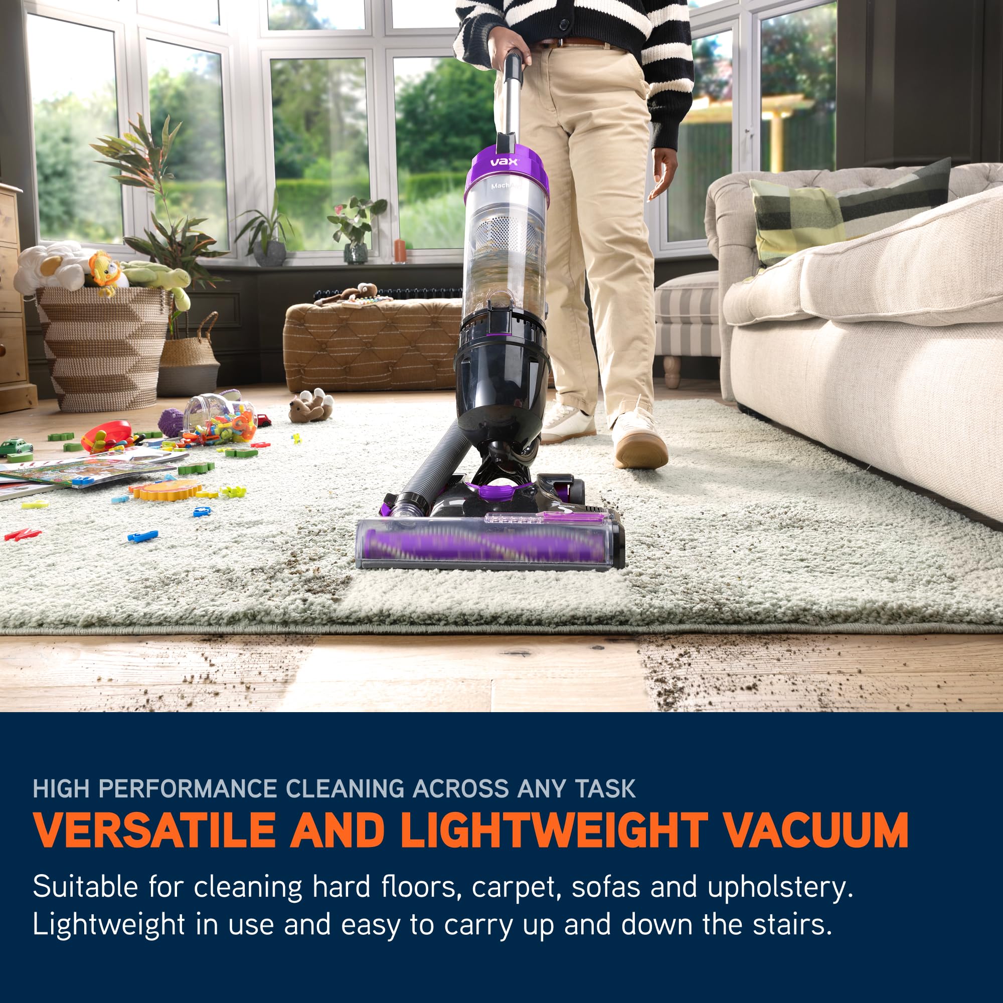 Vax Mach Air Corded Upright Bagless Vacuum Cleaner, Lightweight, Handheld Tool Attachments for Hair, Car, Upholstery, Bed, Mattress, Home cleaning, 820W, 4.9kg, Purple, UCA1GEV1
