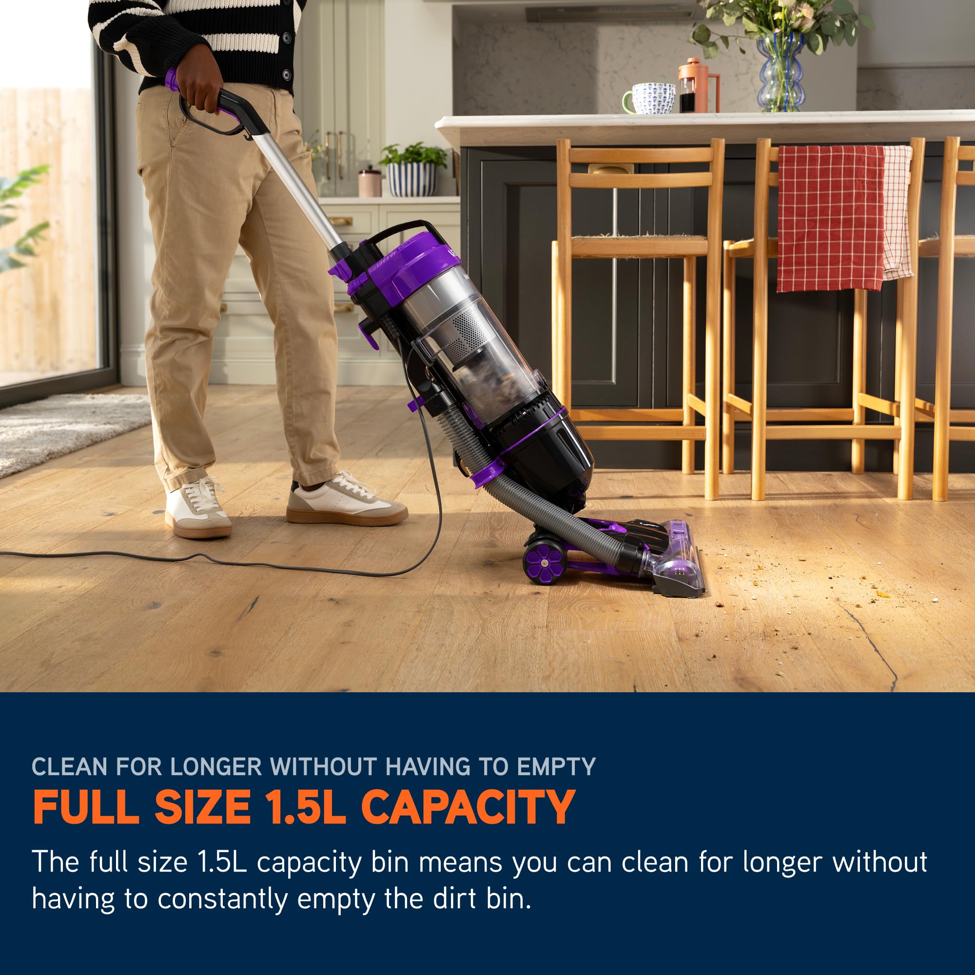 Vax Mach Air Corded Upright Bagless Vacuum Cleaner, Lightweight, Handheld Tool Attachments for Hair, Car, Upholstery, Bed, Mattress, Home cleaning, 820W, 4.9kg, Purple, UCA1GEV1