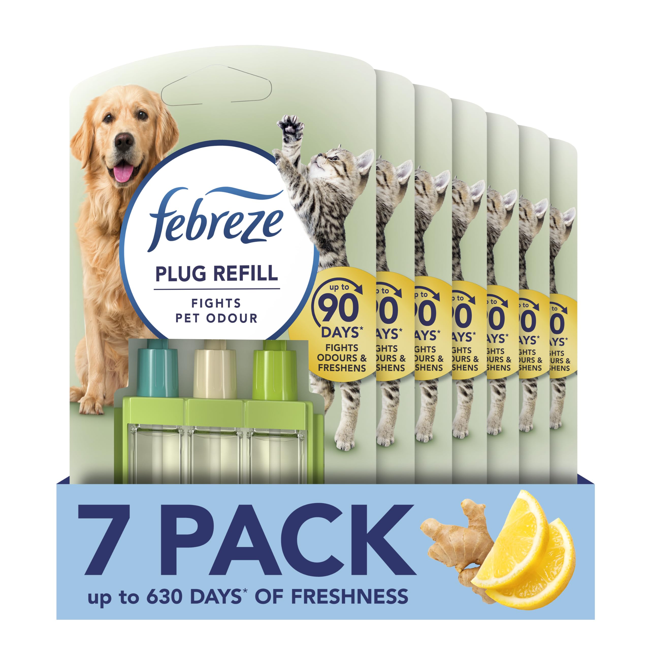 Febreze 3Volution Plug-In Air Freshener Refill, Pack of 7 (20ML x 7), Pet Odour Fighter, Fresh Scent