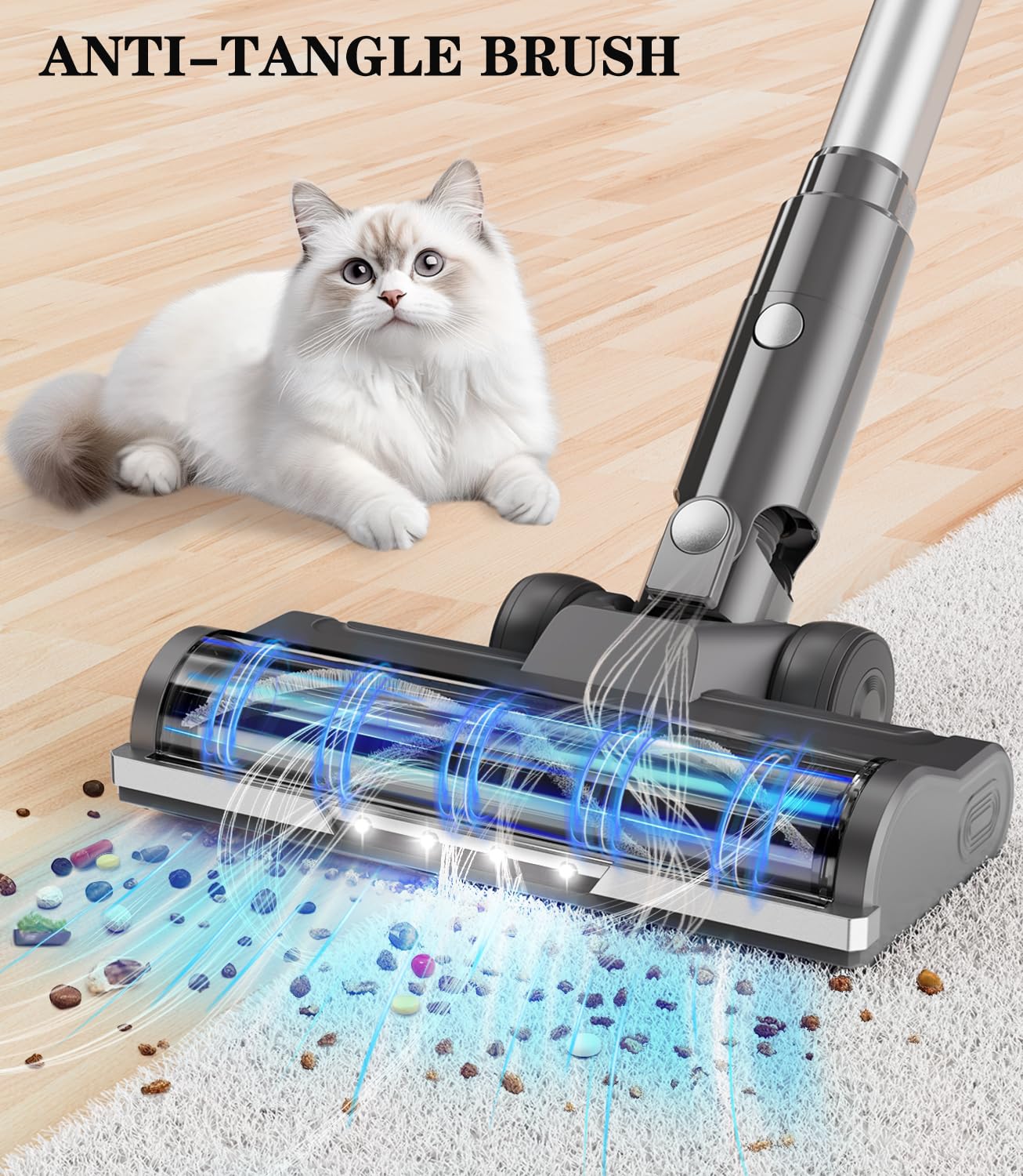 Syntecno Cordless Vacuum Cleaner Stick Vacuums - Powerful Lightweight Electric Brooms Upright Handheld Wireless Bagless Battery Rechargeable Cleaners Anti Hair Wrap for Pet Stair Carpet Car Home