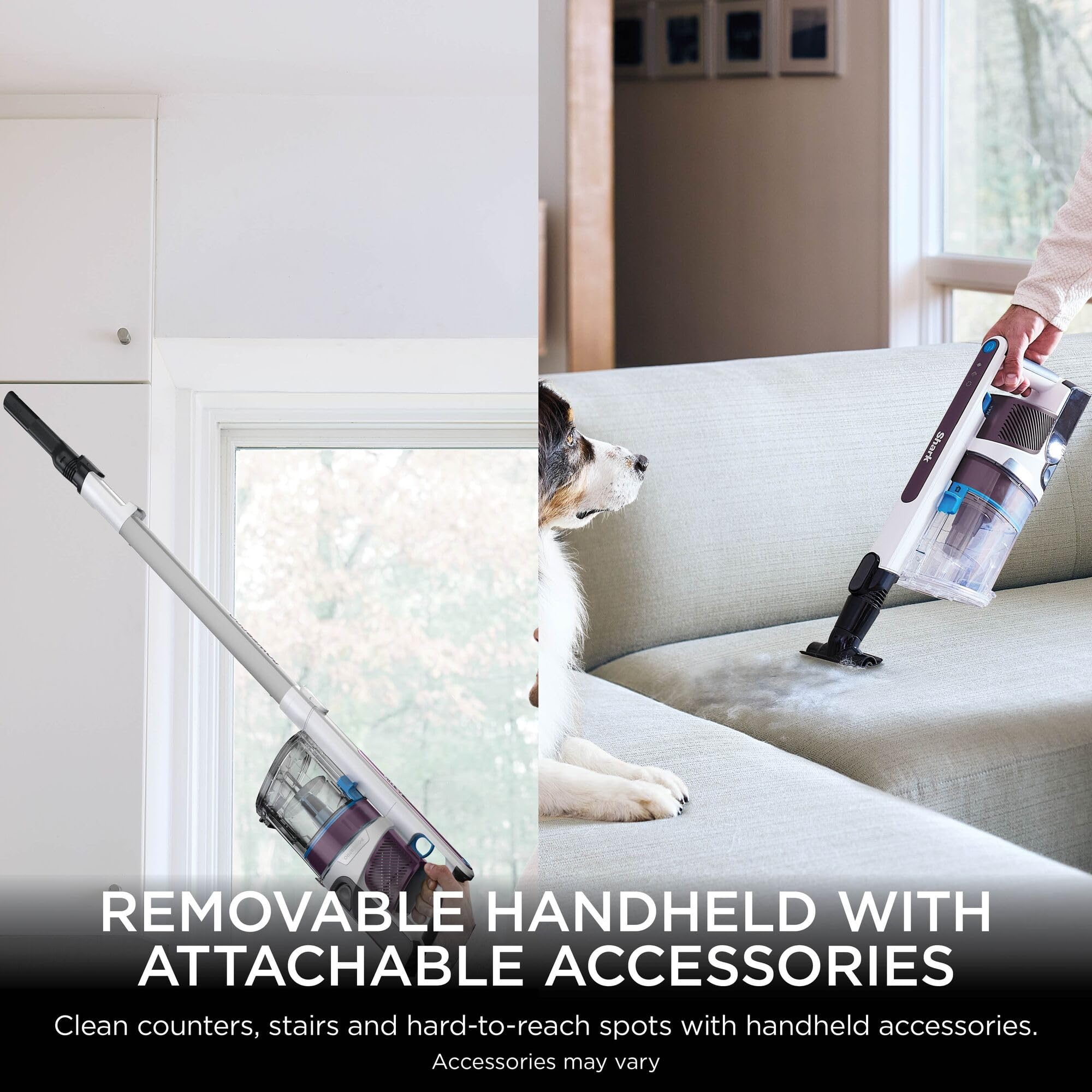 Shark PowerPro Cordless Stick Vacuum Cleaner, Anti Hair Wrap, FloorDetect Tech, Anti-Allergen, Up to 50min Runtime, XL Dust Cup, Handheld Mode, Crevice & Upholstery Tool, Silver/Mauve IZ370UK