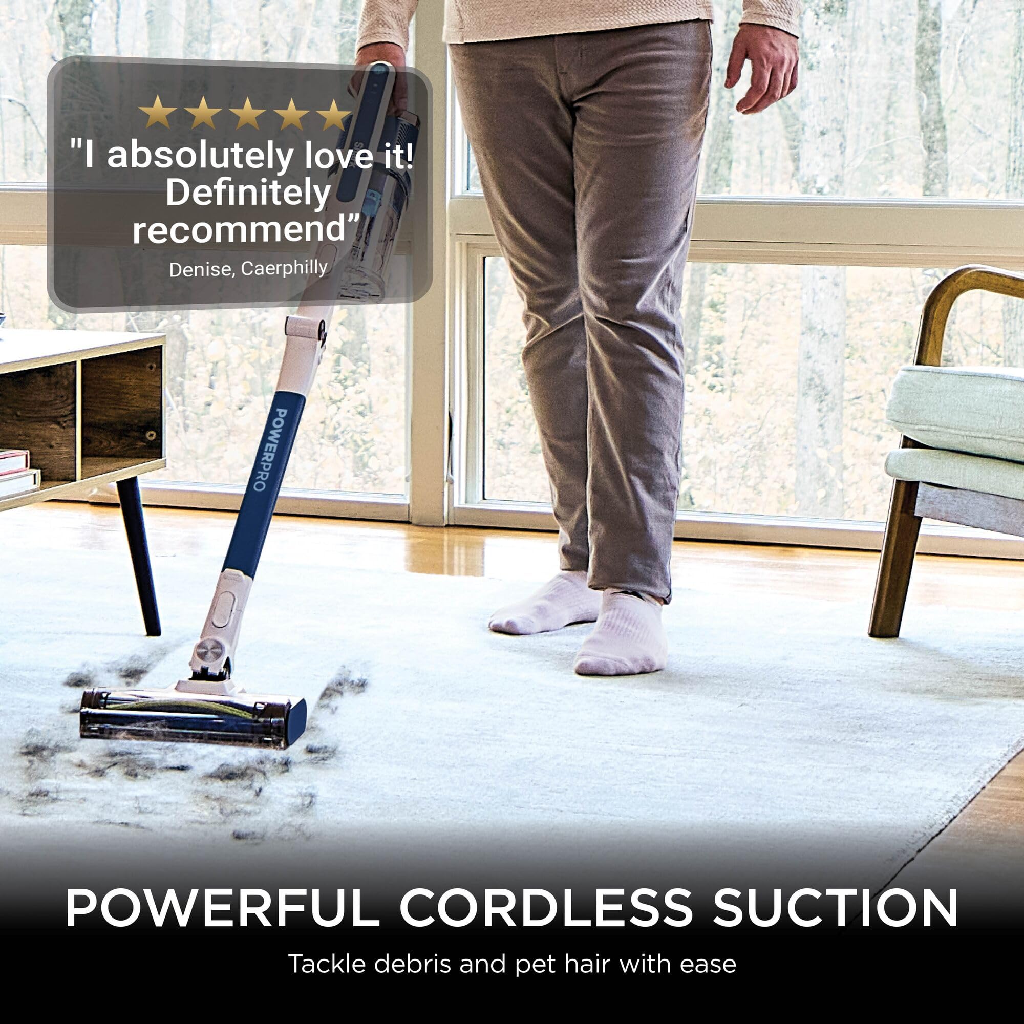 Shark PowerPro Cordless Stick Vacuum Cleaner, Lightweight, Floor Detect Technology, Anti-Hair Wrap Technology, Anti-Allergen Complete Seal, Flexible, Handheld mode, Navy Metallic, IZ380UK