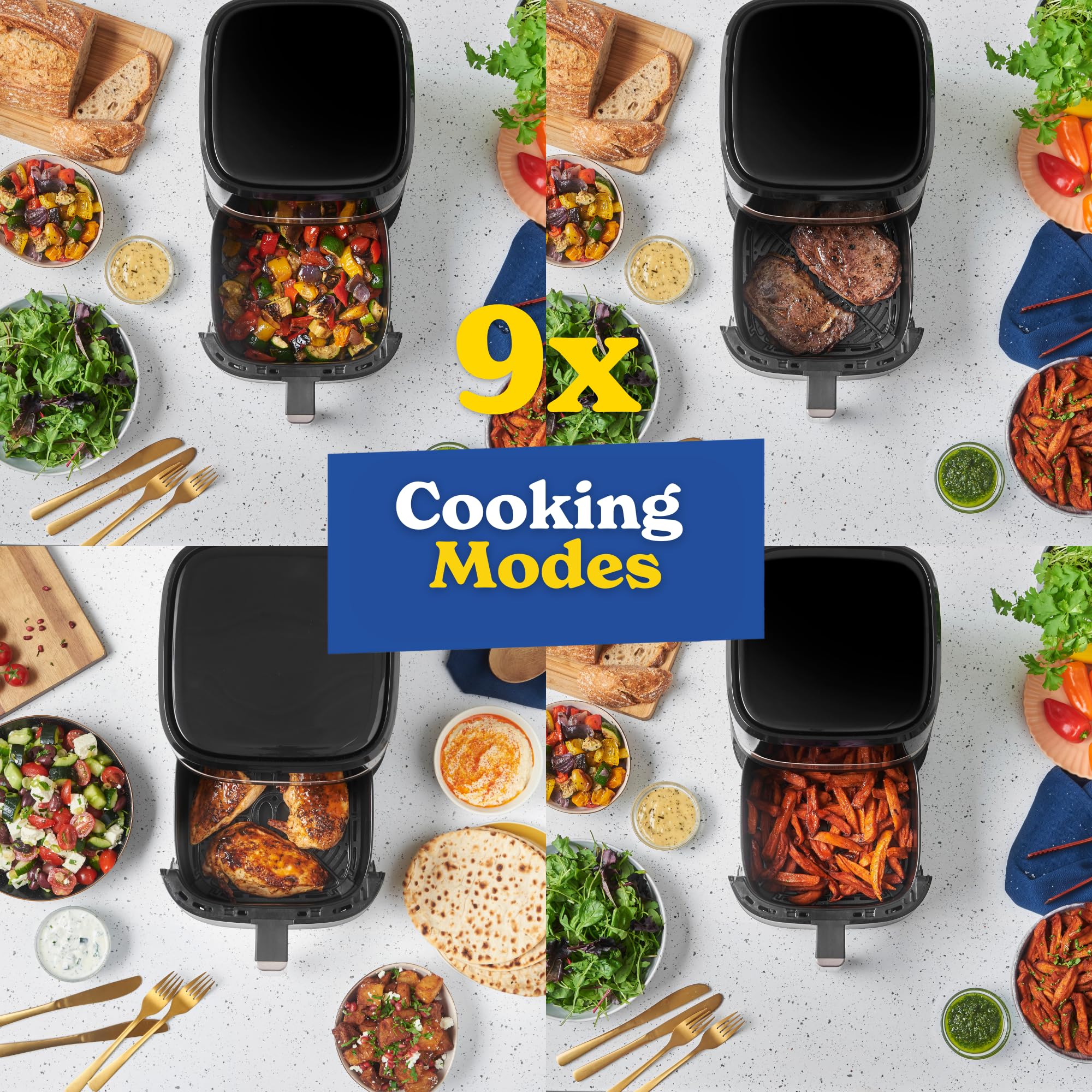 Russell Hobbs Air Fryer, Digital, 4.3L Capacity, 9 in 1, Air Fry, Bake, Roast, Grill, Keep Warm, 40-200℃ Temp Range, Oil Free Cooking, Dishwasher Safe Attachments, 1300W
